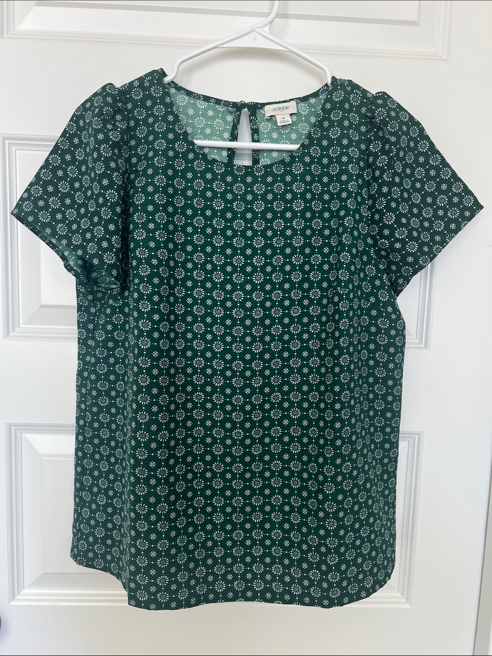 J. Crew Forest Green Dotted Floral Short Sleeve Blouse